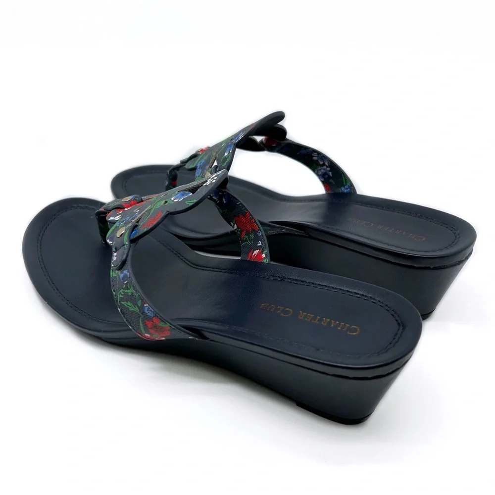 Charter Club Penelopee Wedge Slide Sandals Navy Floral Size 10